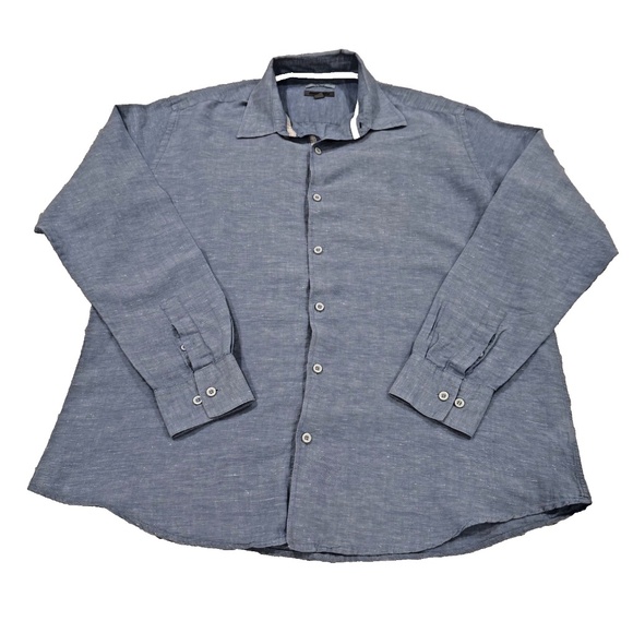 Johnston & Murphy Other - Johnston & Murphy Mens Slimfit Linen Blend Long Sleeve Shirt; Blue Slub; Size XL